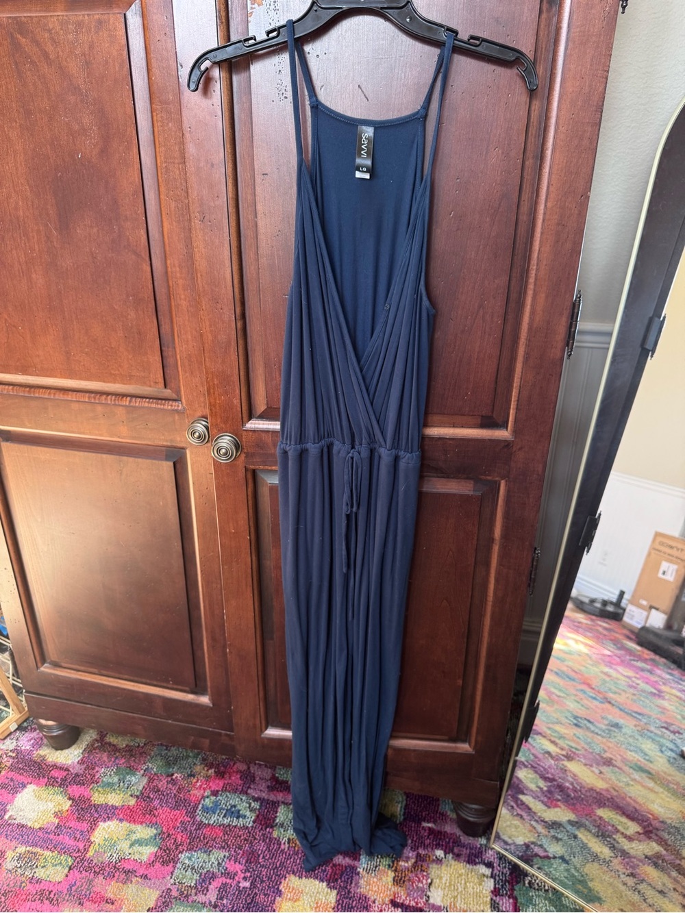Savvi Navy Sleeveless Jumpsuit with Drawstring Waist